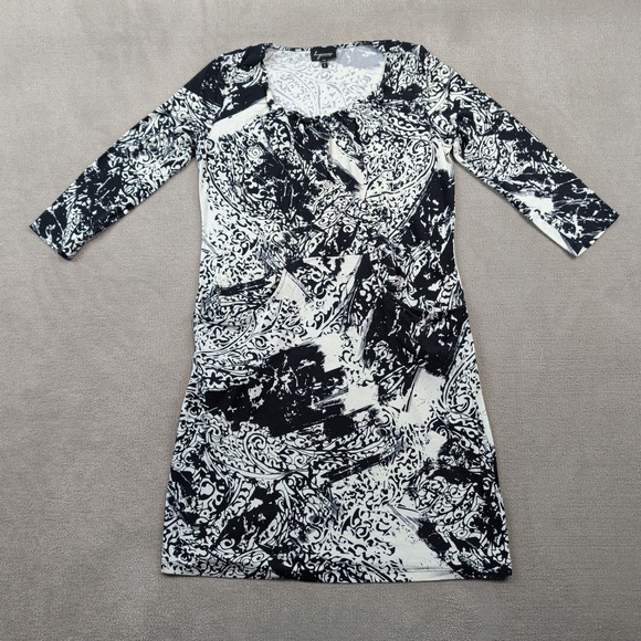 Lynn Ritchie Dress Small Womens Black White Abstract Paisley 3/4 Sleeve Pockets — photo 2
